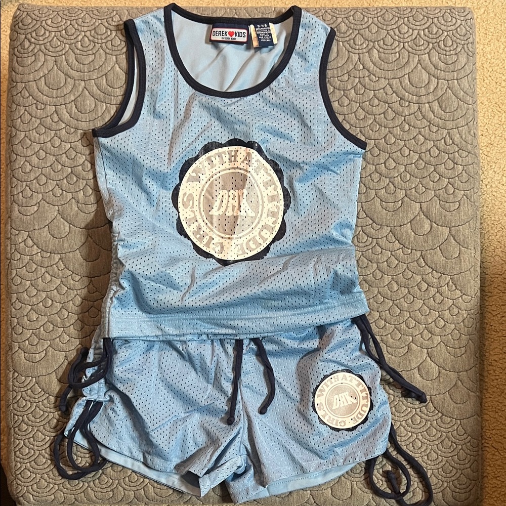 Derek Heart Light Blue Mesh Tank and Shorts Set